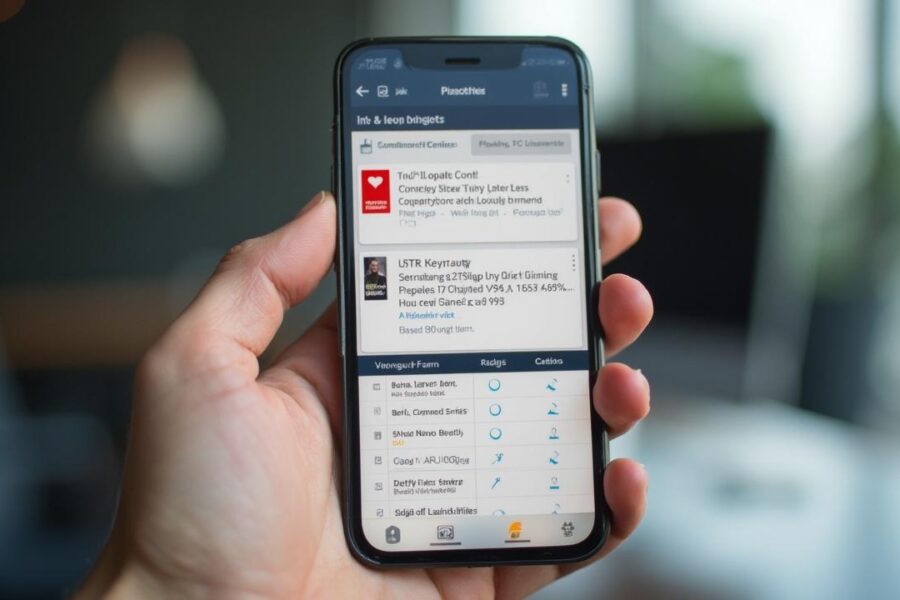 Écran de smartphone montrant une application de jeux en ligne et de divertissement